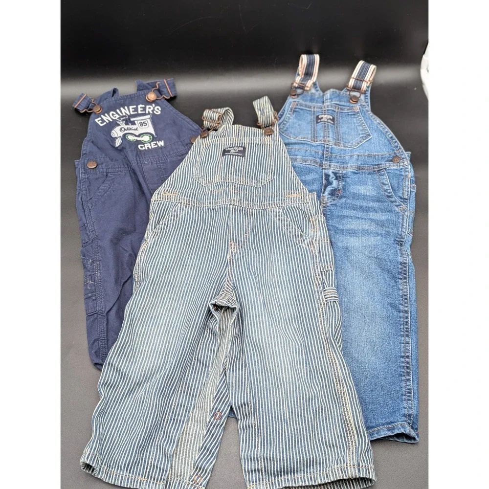 Lot of 3 OshKosh B'gosh Overall Pants 12M 18M 24M Pinstripe Engineer Carpenter